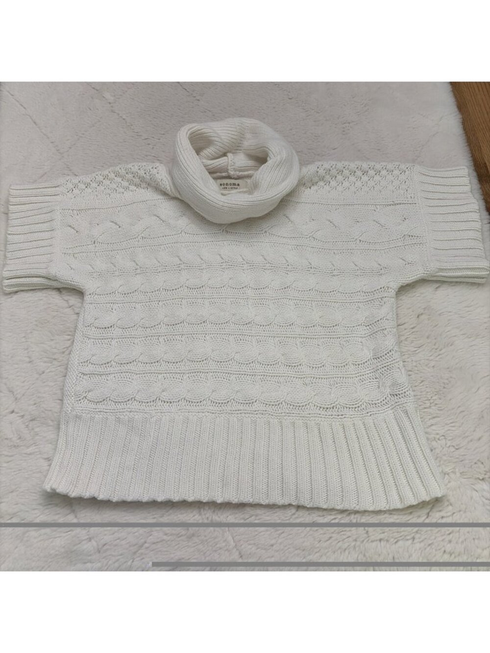 Sonoma Women’s Medium Chunky Knot Short Sleeve Cowl Neck Sweater Slight Crop
